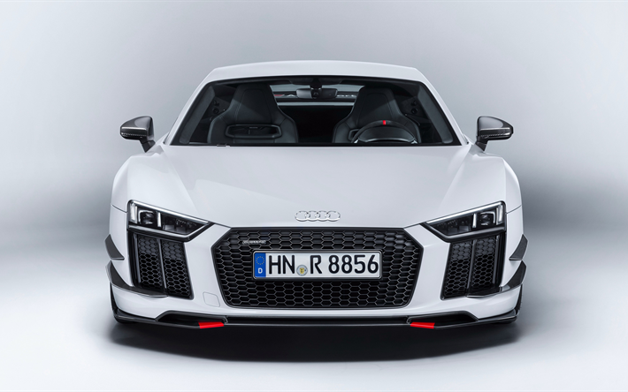 4k, supercars, Audi R8, 2018 voitures, blanc, r8, Audi