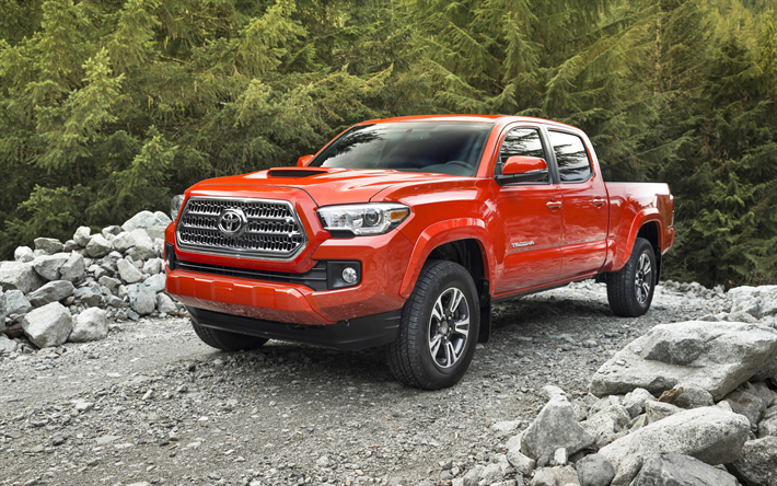 Toyota Tacoma, TRD, Double Cab, Orange Tacoma, pickup, American cars, Toyota