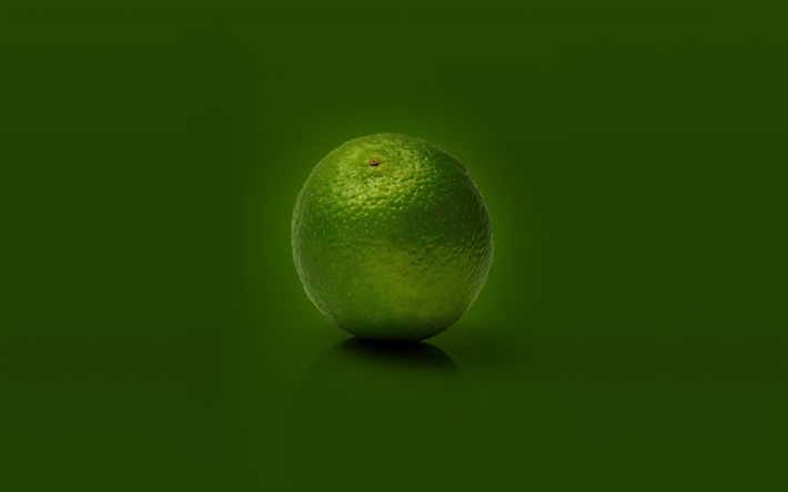 lime, 4k, gr&#246;n citron, frukt, gr&#246;n bakgrund, minimal, citron