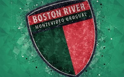 ca boston river, 4k, logo, geometrische kunst, uruguay, fu&#223;ball-club, gr&#252;ner hintergrund, primera division, montevideo, fu&#223;ball, kreative kunst