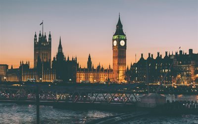 London, 4k, evening city, Big Ben, english landmarks, England, UK, United Kingdom