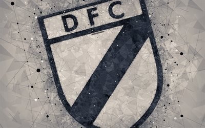 Danubio FC, 4k, logo, geometrik sanat, Uruguay Futbol Kul&#252;b&#252;, gri arka plan, Uruguaylı, Lig, Montevideo, Uruguay, futbol, yaratıcı sanat