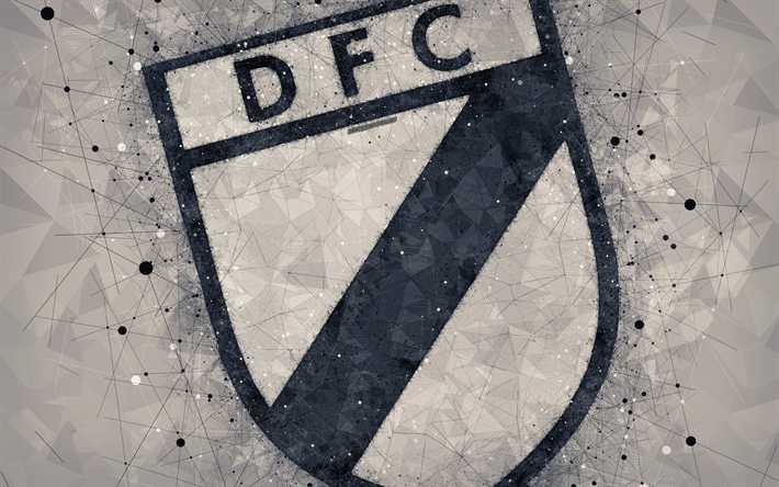 Danubio FC, 4k, logo, geometric art, Uruguayan football club, gray background, Uruguayan Primera Division, Montevideo, Uruguay, football, creative art