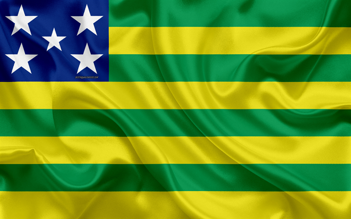 Brezilya&#39;nın Goias bayrak, 4k, devlet, ipek doku, Goias bayrağı, Brezilya, Brezilya Devletleri, sanat, G&#252;ney Amerika, Goias