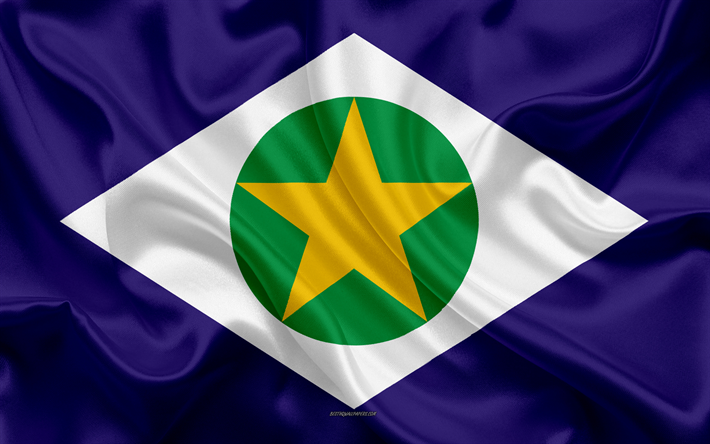 Brezilya, ipek doku, Mato Grosso bayrak Mato Grosso bayrağı, 4k, devlet, Brezilya Devletleri, sanat, G&#252;ney Amerika, Mato Grosso