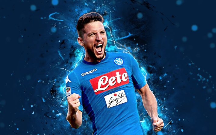 Dries Mertens, 4k, abstract art, Napoli, soccer, Serie A, Babacar, footballers, neon lights, Napoli FC, creative