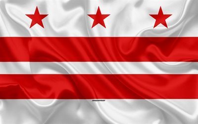 Flag of Washington, 4k, silk texture, District of Columbia, American city, red white silk flag, Washington flag, Colombia, USA, art, United States of America, Washington