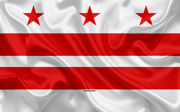 flagge von washington, 4k, seide textur, district of columbia, der amerikanischen stadt, rot wei&#223; seide flagge, washington flagge, kolumbien, usa, kunst, vereinigte staaten von amerika, washington