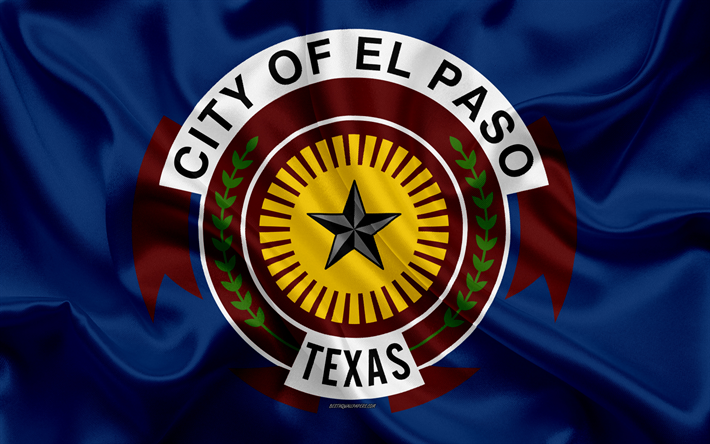 Lipun El Paso, 4k, silkki tekstuuri, Amerikkalainen kaupunki, sininen silkki lippu, Vaihe lippu, Texas, USA, art, Yhdysvallat, Vaihe