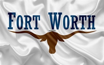 Bandiera di Fort Worth, 4k, seta, texture, citt&#224; Americana, di seta bianca, bandiera, Fort Worth, Texas, USA, arte, Stati Uniti d&#39;America
