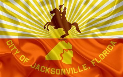flagge von jacksonville, 4k, seide textur, amerikanischen stadt -, gelb -, orange-seide-flag, jacksonville, flagge, florida-usa, kunst, vereinigte staaten von amerika jacksonville