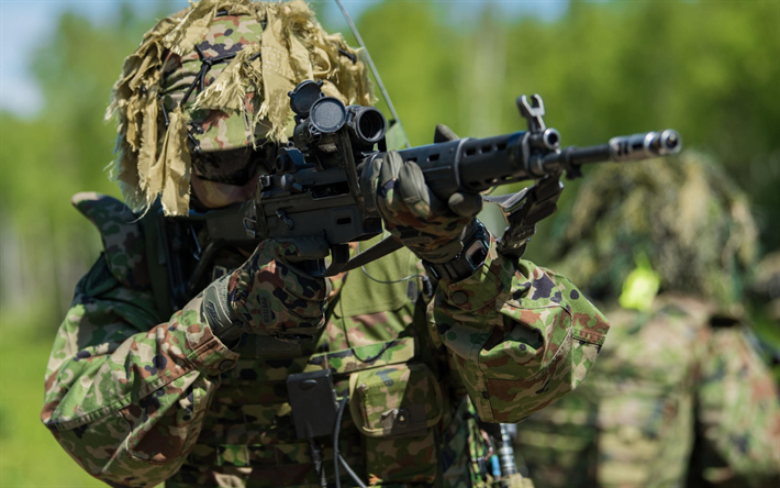 Japansk special forces, kamouflage, gev&#228;r, arm&#233;n, Japan Marken Self-Defense Force, Japan