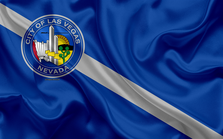 Flag of Las Vegas, 4k, silk texture, American city, blue silk flag, Las Vegas flag, Nevada, USA, art, United States of America, Las Vegas