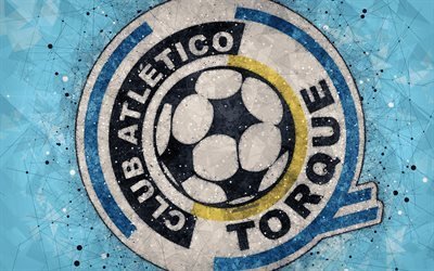 CA Torque, 4k, logo, geometric art, Uruguayan football club, blue background, Uruguayan Primera Division, Montevideo, Uruguay, football, creative art