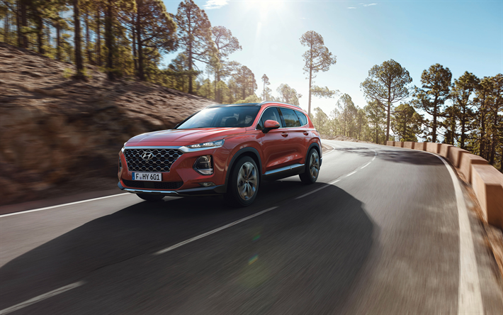 Hyundai Santa Fe, 2019, Uuden Sukupolven, 4k, n&#228;kym&#228; edest&#228;, suuri crossover, uusi punainen Santa Fe 2019, Korealaisia autoja, Hyundai