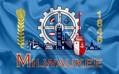 Flag of Milwaukee, 4k, silk texture, American city, blue silk flag, Milwaukee flag, Wisconsin, USA, art, United States of America, Milwaukee