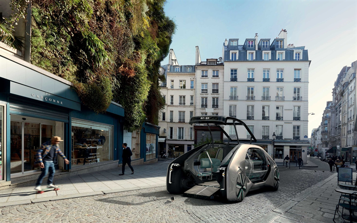 Renault EZ-GO, 2018, 4k, elbil, robot-fordon, taxi, koncept, Renault