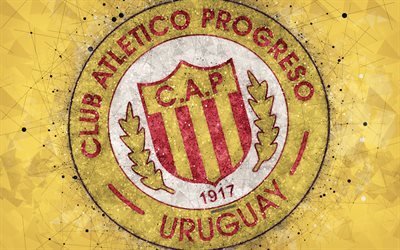 CA Progreso, 4k, logotyp, geometriska art, Uruguay football club, gul bakgrund, Uruguay Primera Division, Montevideo, Uruguay, fotboll, kreativ konst