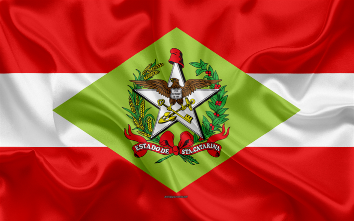 Santa Catarina, Brezilya, ipek doku, Santa Catarina bayrağı, 4k, devlet bayrağı, Brezilya Devletleri, sanat, G&#252;ney Amerika