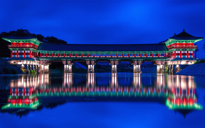 Woljeonggyo Bridge, 4k, nighscapes, Sydkorea, Asien
