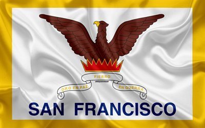Flag of San Francisco, 4k, silk texture, american city, white silk flag, San Francisco flag, California, USA, art, United States of America, San Francisco