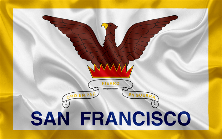 Bandera de San Francisco, 4k, de seda, de la textura, de la ciudad estadounidense, bandera de seda blanca, San Francisco de la bandera, California, estados UNIDOS, el arte, los Estados unidos de Am&#233;rica, San Francisco