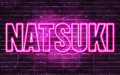 Natsuki, 4k, des fonds d'écran avec des noms, des noms féminins, Natsuki nom, violet néon, Joyeux Anniversaire Natsuki, populaire japonais de noms de femmes, image avec Natsuki nom