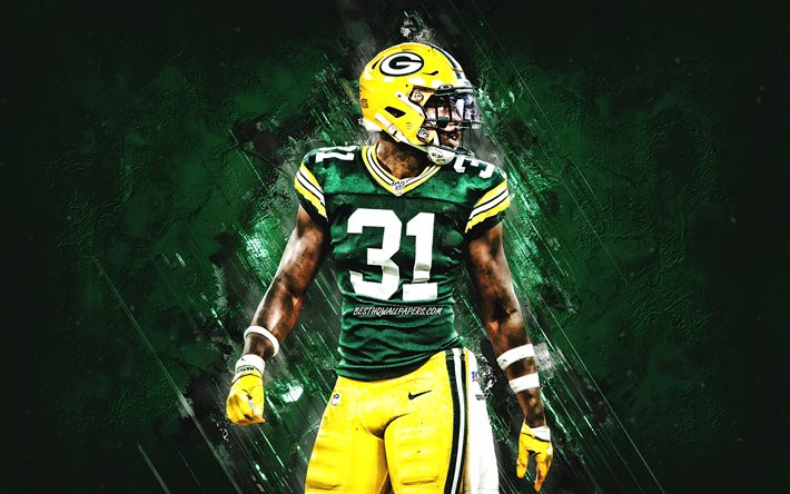 Adrian Amos, Green Bay Packers, NFL, american football player, portrait, green stone background, National Football League, Adrian Gerald Amos Jr