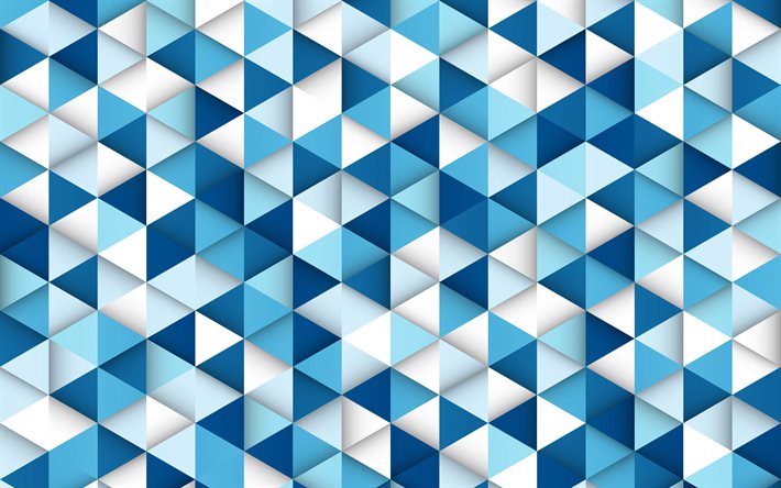 mosaico blu astrazione, astrazione blu di sfondo, triangoli sfondo retr&#242; blu di sfondo, astrazione, sfondo, mosaico