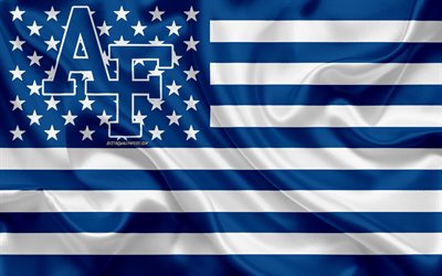 For&#231;a A&#233;rea Falcons, Time de futebol americano, criativo bandeira Americana, azul bandeira branca, NCAA, Colorado Springs, Colorado, EUA, For&#231;a a&#233;rea Falc&#245;es logotipo, emblema, seda bandeira, Futebol americano