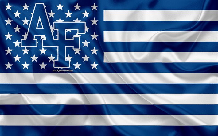 Air Force Falcons, squadra di football Americano, creativo, bandiera Americana, blu, bianco, bandiera, NCAA, Colorado Springs, Colorado, USA, Air Force Falcons logo, stemma, bandiera di seta, il football Americano