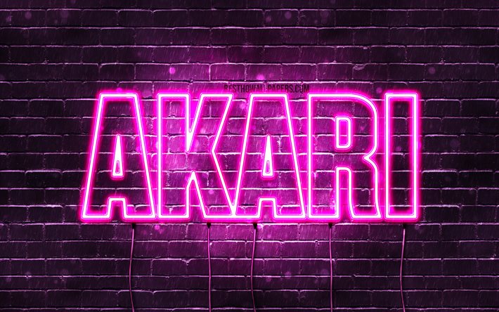 Akari, 4k, des fonds d&#39;&#233;cran avec des noms, des noms f&#233;minins, Akari nom, violet n&#233;on, Joyeux Anniversaire Akari, populaire japonais de noms de femmes, image avec Akari nom