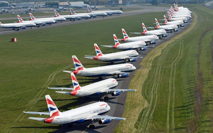 Airbus A319, British Airways, Airbus A320, matkustajakoneiden, lentokentt&#228;, kiitotien, Airbus