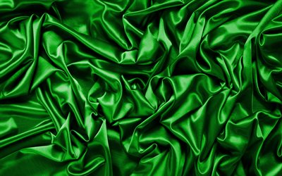 الساتان الأخضر الخلفية, 4k, الحرير القوام, الساتان خلفية متموجة, الأخضر الخلفيات, الساتان القوام, الساتان الخلفيات, من الحرير الأخضر الملمس