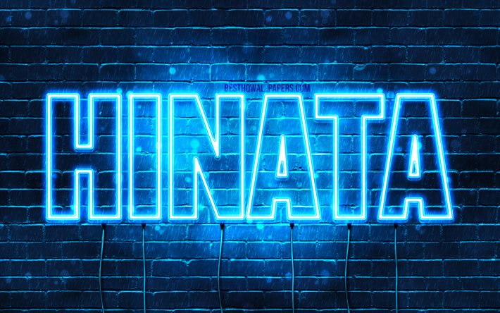 Hinata, 4k, pap&#233;is de parede com os nomes de, texto horizontal, Hinata nome, Feliz Anivers&#225;rio Hinata, popular japon&#234;s nomes masculinos, luzes de neon azuis, imagem com o nome de Hinata