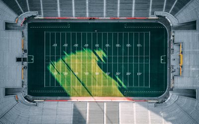 american football-feld, ansicht von oben, amerikanischer football, stadion, american-football-feld-markierungen