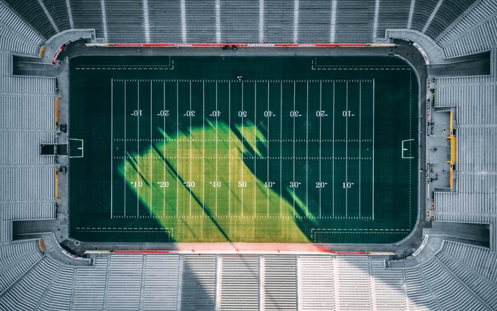 American football field, view from above, top view, American football, stadium, American football field markings