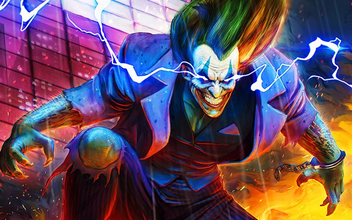 Le Joker, 4k, bleu &#233;clairages, supervillain, bataille, fan art, cr&#233;atif, Joker 4K, œuvres d&#39;art, Joker