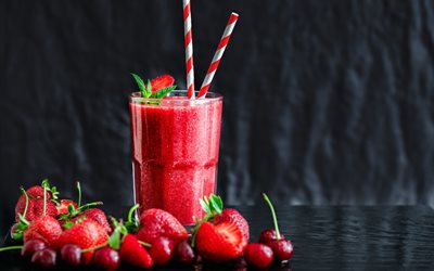 strawberry smoothie, berry smoothie, rosso frullato, bevande salutari, fragola, frutti di bosco