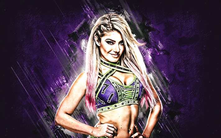 Alexa Bliss, WWE, american wrestler, portrait, purple stone background, Alexis Kaufman