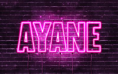 Ayane, 4k, taustakuvia nimet, naisten nimi&#228;, Ayane nimi, violetti neon valot, Hyv&#228;&#228; Syntym&#228;p&#228;iv&#228;&#228; Ayane, suosittu japanilainen naisten nimi&#228;, kuva Ayane nimi
