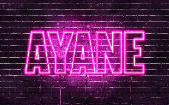 Ayane, 4k, tapeter med namn, kvinnliga namn, Ayane namn, lila neon lights, Grattis P&#229; F&#246;delsedagen Ayane, popul&#228;ra japanska kvinnliga namn, bild med Ayane namn