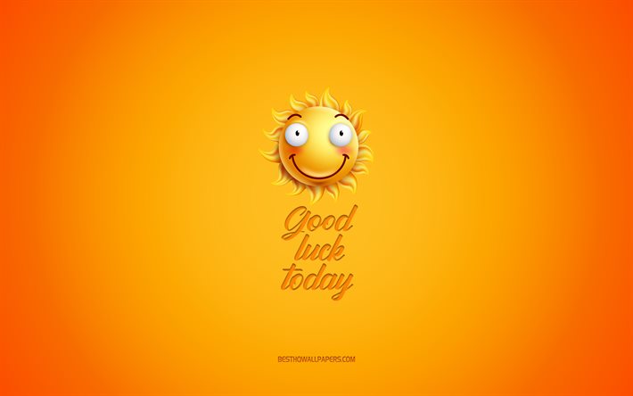 Good luck today, motivation, inspiration, creative 3d art, smile icon, yellow background, mood concepts, day of wishes, positive wishes