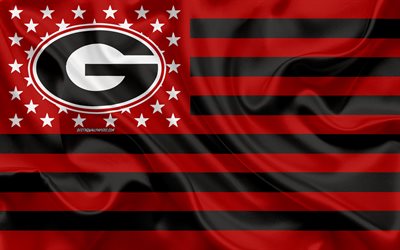Georgia Bulldogs, Amerikkalainen jalkapallo joukkue, luova Amerikan lippu, punainen musta lippu, NCAA, Ateena, Georgia, USA, Georgia Bulldogs logo, tunnus, silkki lippu, Amerikkalainen jalkapallo