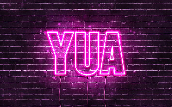Yua, 4k, tapeter med namn, kvinnliga namn, Yua namn, lila neon lights, Grattis P&#229; F&#246;delsedagen Yua, popul&#228;ra japanska kvinnliga namn, bild med Yua namn
