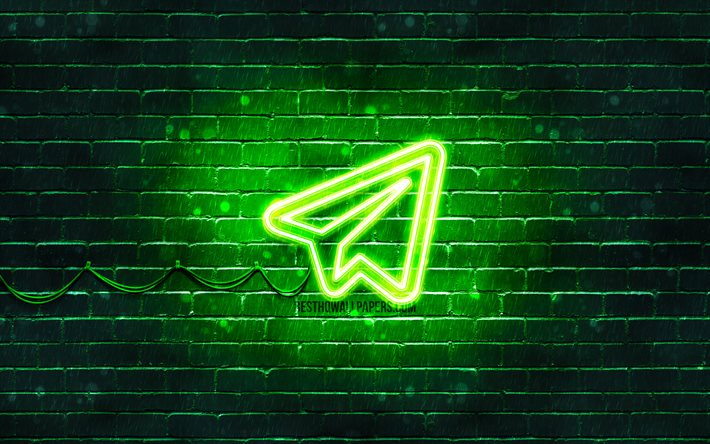 Telegramma logo verde, 4k, verde, brickwall, Telegramma, logo, social network, Telegramma neon logo