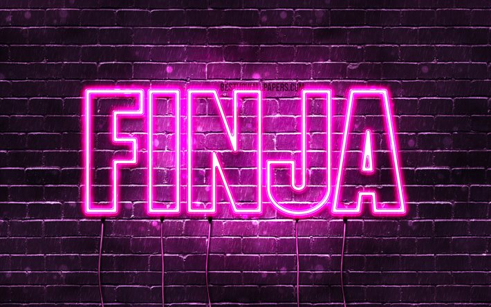 Finja, 4k, des fonds d&#39;&#233;cran avec des noms, des noms f&#233;minins, Finja nom, violet n&#233;on, Joyeux Anniversaire Finja, populaire en allemagne, les noms de femmes, image avec Finja nom