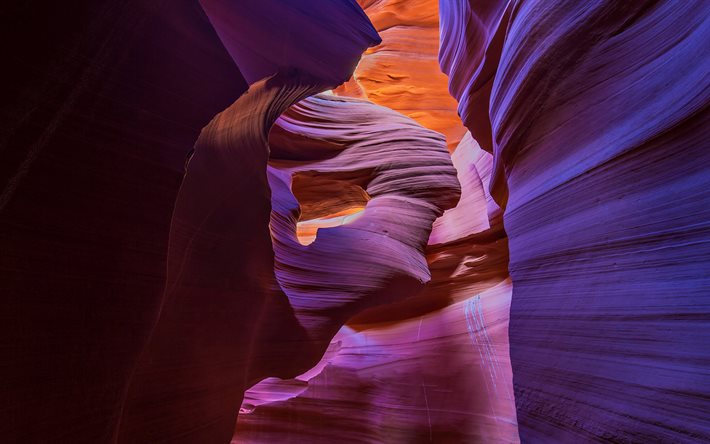 アンテロープキャニオン, 紫色の岩石, キャニオン, 美しい岩, ページ, アリゾナ, 米国, ナバホ先住民