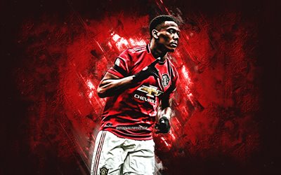 Anthony Martial, Manchester United, french footballer, portrait, red stone background, MU FC