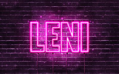 Suave, 4k, pap&#233;is de parede com os nomes de, nomes femininos, Leni nome, roxo luzes de neon, Feliz Anivers&#225;rio Leni, popular alem&#227;o nomes femininos, imagem com Leni nome
